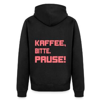 Kaffee, bitte. Pause! - Unisex Premium Bio Zip Hoodie - Schwarz - Hinten - Nico (187cm)