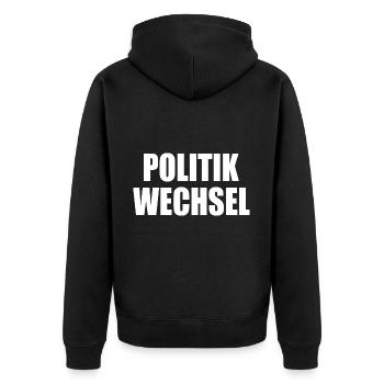 politikwechsel - Unisex Premium Bio Zip Hoodie - Schwarz - Hinten - Nico (187cm)