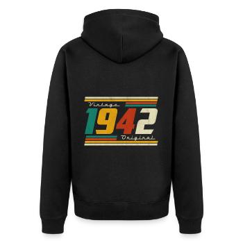 1942 Vintage Jahrgang 80 Geburtstag Retro - Unisex Premium Bio Zip Hoodie - Schwarz - Hinten - Nico (187cm)