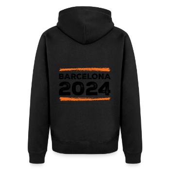 Devis Barcelone 2024 - Veste à capuche bio Premium Unisexe - noir - Dos - Nico (187cm)