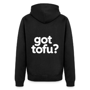 Tofu Lustiges - Unisex Premium Bio Zip Hoodie - Schwarz - Hinten - Nico (187cm)