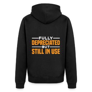 Fully Depreciated But Still In Use 35 - Unisex Premium Bio Zip Hoodie - Schwarz - Hinten - Nico (187cm)