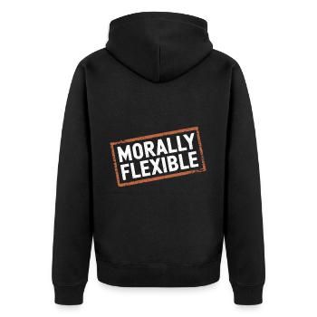 Morally Flexible 18 - Unisex Premium Bio Zip Hoodie - Schwarz - Hinten - Nico (187cm)