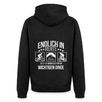 Rentner Fahrrad fahren Ruhestand genießen - Unisex Premium Bio Zip Hoodie - Schwarz - Hinten - Nico (187cm)