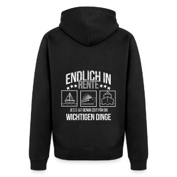 Rentner mit Boot Ruhestand genießen Rente - Unisex Premium Bio Zip Hoodie - Schwarz - Hinten - Nico (187cm)
