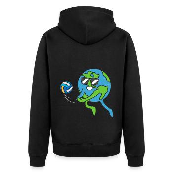 Erde Volleyball Tag der Erde - Unisex Premium Bio Zip Hoodie - Schwarz - Hinten - Nico (187cm)