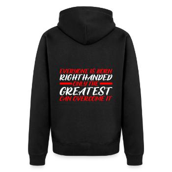 Everyone Is Born Right Handed 3 - Unisex Premium Bio Zip Hoodie - Schwarz - Hinten - Nico (187cm)