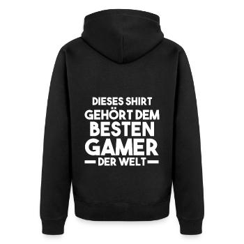Gaming Zocken Zocker Gamer - Unisex Premium Bio Zip Hoodie - Schwarz - Hinten - Nico (187cm)