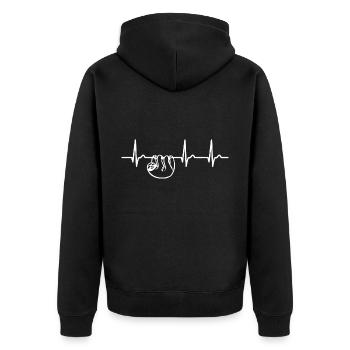 Herzkurve - Puls Faultier - Faulenzen, entspannnen - Unisex Premium Bio Zip Hoodie - Schwarz - Hinten - Nico (187cm)