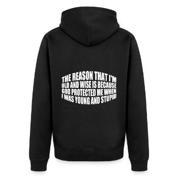 God Protected Me When I Was Young And Stupid 7 - Unisex Premium Bio Zip Hoodie - Schwarz - Hinten - Nico (187cm)