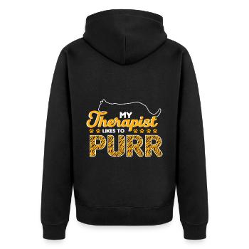 My Therapist Likes To Purr - Unisex Premium Organic Zip Hoodie - black - Back - Nico (187cm)