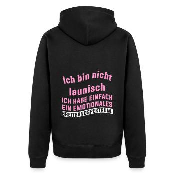 Ich bin nicht launisch ich habe einfach ein emotio - Unisex Premium Bio Zip Hoodie - Schwarz - Hinten - Nico (187cm)