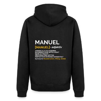 Manuel - Unisex Premium Bio Zip Hoodie - Schwarz - Hinten - Nico (187cm)
