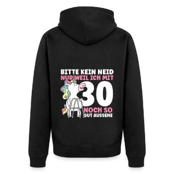 Bitte kein Neid 30.Geburtstag - Unisex Premium Bio Zip Hoodie - Schwarz - Hinten - Nico (187cm)