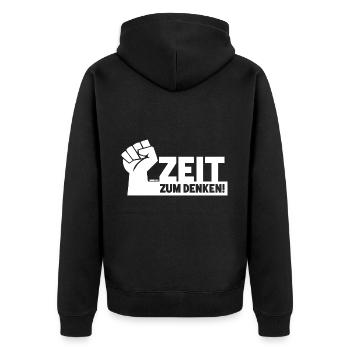 Zeit zum Denken - Unisex Premium Bio Zip Hoodie - Schwarz - Hinten - Nico (187cm)