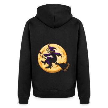 Hexe Hexenbesen Halloween Vollmond - Unisex Premium Bio Zip Hoodie - Schwarz - Hinten - Nico (187cm)