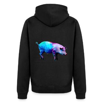 Farbenfrohes Schwein - Unisex Premium Bio Zip Hoodie - Schwarz - Hinten - Nico (187cm)