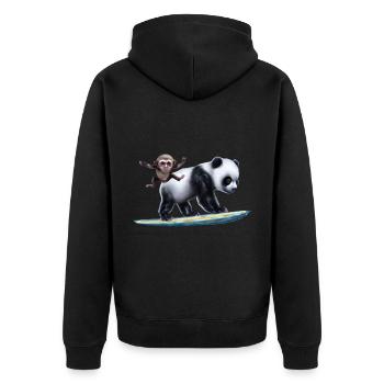 Surfing Panda and Monkey - Unisex Premium Organic Zip Hoodie - black - Back - Nico (187cm)