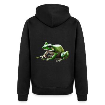 Regenfrosch Wassertropfen Frosch - Unisex Premium Bio Zip Hoodie - Schwarz - Hinten - Nico (187cm)