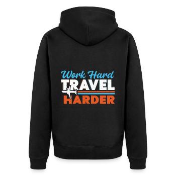 Voyage, Voyage, Vacances, Vacances, Voyage - Veste à capuche bio Premium Unisexe - noir - Dos - Nico (187cm)