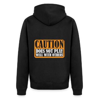 Caution Does Not Play Well With Others 68 - Unisex Premium Organic Zip Hoodie - black - Back - Nico (187cm)