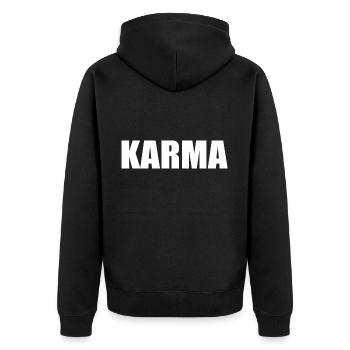 Karma - Unisex Premium Organic Zip Hoodie - black - Back - Nico (187cm)