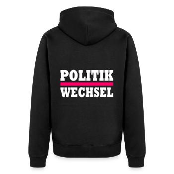 politikwechsel - Unisex Premium Bio Zip Hoodie - Schwarz - Hinten - Nico (187cm)