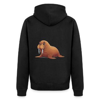 Niedliches Walross für Kinder für Kinder - Unisex Premium Bio Zip Hoodie - Schwarz - Hinten - Nico (187cm)