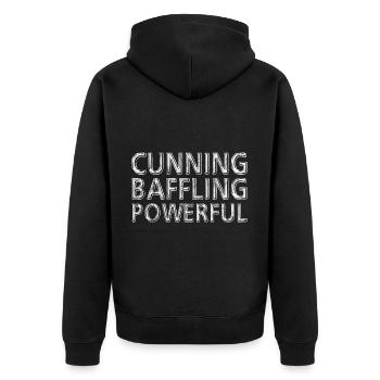 Cunning Baffling Powerful 3 - Unisex Premium Bio Zip Hoodie - Schwarz - Hinten - Nico (187cm)