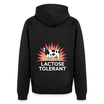 Lactose Tolerant Kuh Spaß - Unisex Premium Bio Zip Hoodie - Schwarz - Hinten - Nico (187cm)