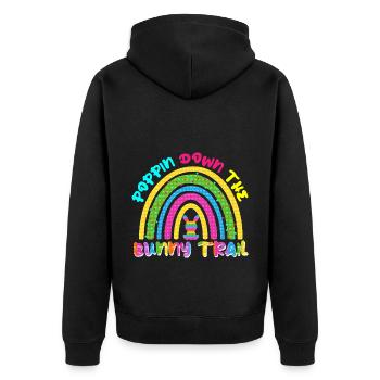 Poppin Down The Rabbit Trail Rabbit Pop It Rainbow - Unisex Premium Bio Zip Hoodie - Schwarz - Hinten - Nico (187cm)