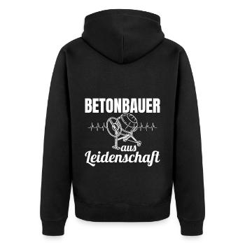 Betonbauer aus Leidenschaft - Unisex Premium Bio Zip Hoodie - Schwarz - Hinten - Nico (187cm)