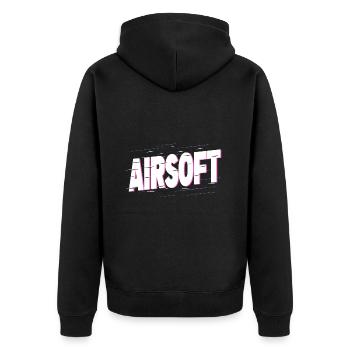 Airsoft Softair Waffe Sport Hobby Spieler Team - Unisex Premium Bio Zip Hoodie - Schwarz - Hinten - Nico (187cm)