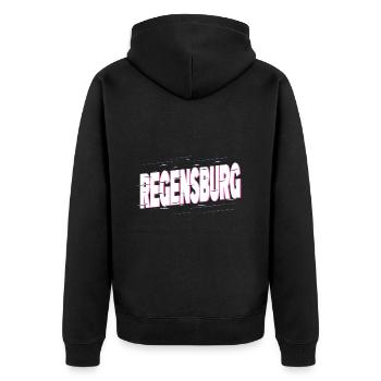 Regensburg Deutschland Stadt Schrift Heimat Liebe - Unisex Premium Bio Zip Hoodie - Schwarz - Hinten - Nico (187cm)