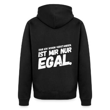 Hab ich schon verstanden, ist mir nur egal - Unisex Premium Bio Zip Hoodie - Schwarz - Hinten - Nico (187cm)