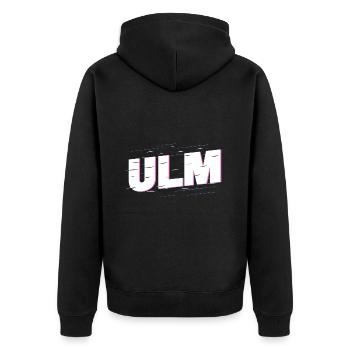 Ulm Deutschland Stadt Schrift Heimat Liebe - Unisex Premium Bio Zip Hoodie - Schwarz - Hinten - Nico (187cm)