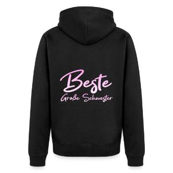 Beste Große Schwester - Unisex Premium Bio Zip Hoodie - Schwarz - Hinten - Nico (187cm)