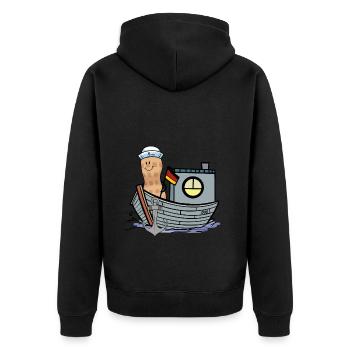 Ahoy Moin Germany Sailor Seafarer Flag - Unisex Premium Organic Zip Hoodie - black - Back - Nico (187cm)