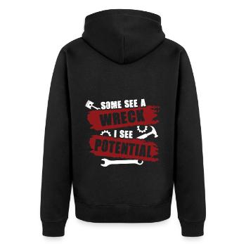 Certains voient une épave, je vois une créativité potentielle - Veste à capuche bio Premium Unisexe - noir - Dos - Nico (187cm)