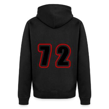 72 Zahl College - Unisex Premium Bio Zip Hoodie - Schwarz - Hinten - Nico (187cm)