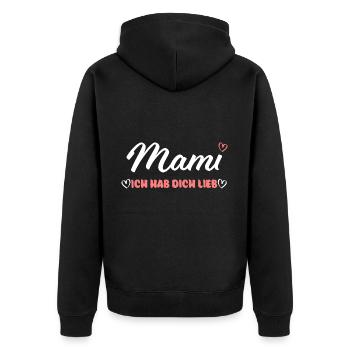 Muttertag: Mami - Ich hab dich lieb - Herz - Unisex Premium Bio Zip Hoodie - Schwarz - Hinten - Nico (187cm)