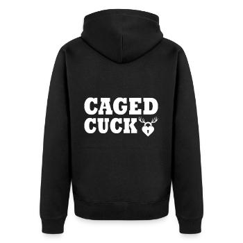 Cuckold caged cuck - Unisex Premium Bio Zip Hoodie - Schwarz - Hinten - Nico (187cm)