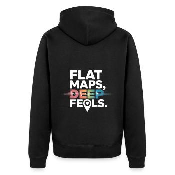 Flache Karten Deep Feels Geografie Kartografie - Unisex Premium Bio Zip Hoodie - Schwarz - Hinten - Nico (187cm)