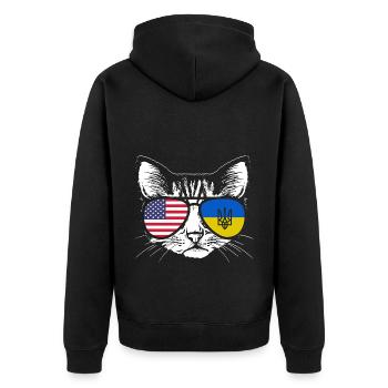 Ukraine Cat Ukraine America Flag Sunglasses - Unisex Premium Organic Zip Hoodie - black - Back - Nico (187cm)