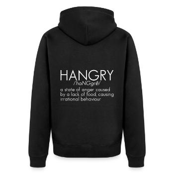 Hangry Definition 5 - Unisex Premium Bio Zip Hoodie - Schwarz - Hinten - Nico (187cm)