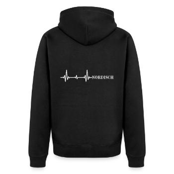 Nordisch Kapitän moin moin küstenkind - Unisex Premium Bio Zip Hoodie - Schwarz - Hinten - Nico (187cm)