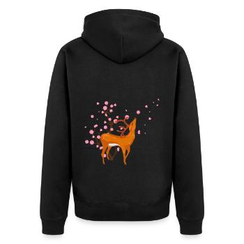 Cherry Blossom Deer Japanese Sakura Flower - Unisex Premium Organic Zip Hoodie - black - Back - Nico (187cm)