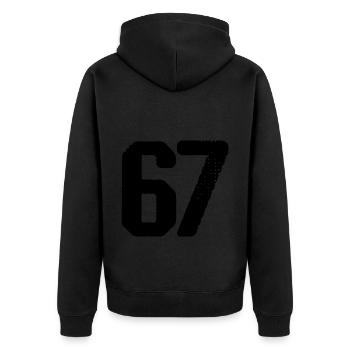 67 Zahl Trikot - Unisex Premium Bio Zip Hoodie - Schwarz - Hinten - Nico (187cm)