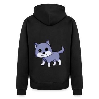 Wolf Comic Tier - Unisex Premium Bio Zip Hoodie - Schwarz - Hinten - Nico (187cm)