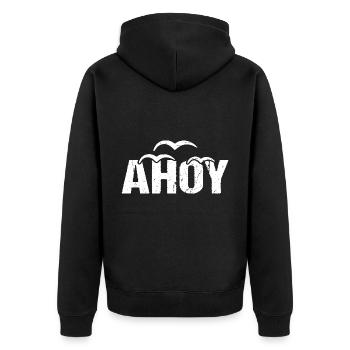 Ahoy See Gruß Küste - Unisex Premium Bio Zip Hoodie - Schwarz - Hinten - Nico (187cm)